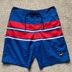 Hollister Blue Red and White Swim Trunks